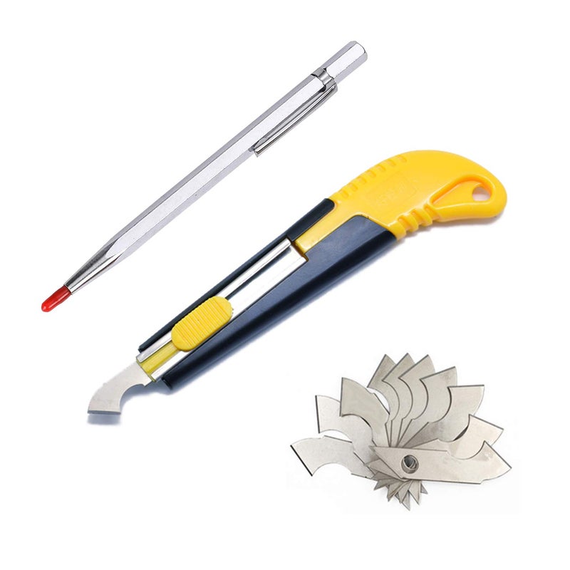 YouU 1pcs Acrylic Cutter and 10 Pcs Blade Set with Mini Box,Multi-Use Cutter with Cutting Blade/1pcs Tungsten Carbide Scribe and Etching Penï¼ˆSilverï¼‰ - Image 1